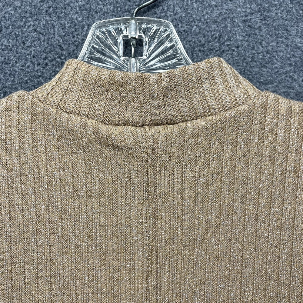 Zara Ribbed Dress womens Size L Tan Sleeveless Stretch metallic thread Halter - Picture 13 of 16